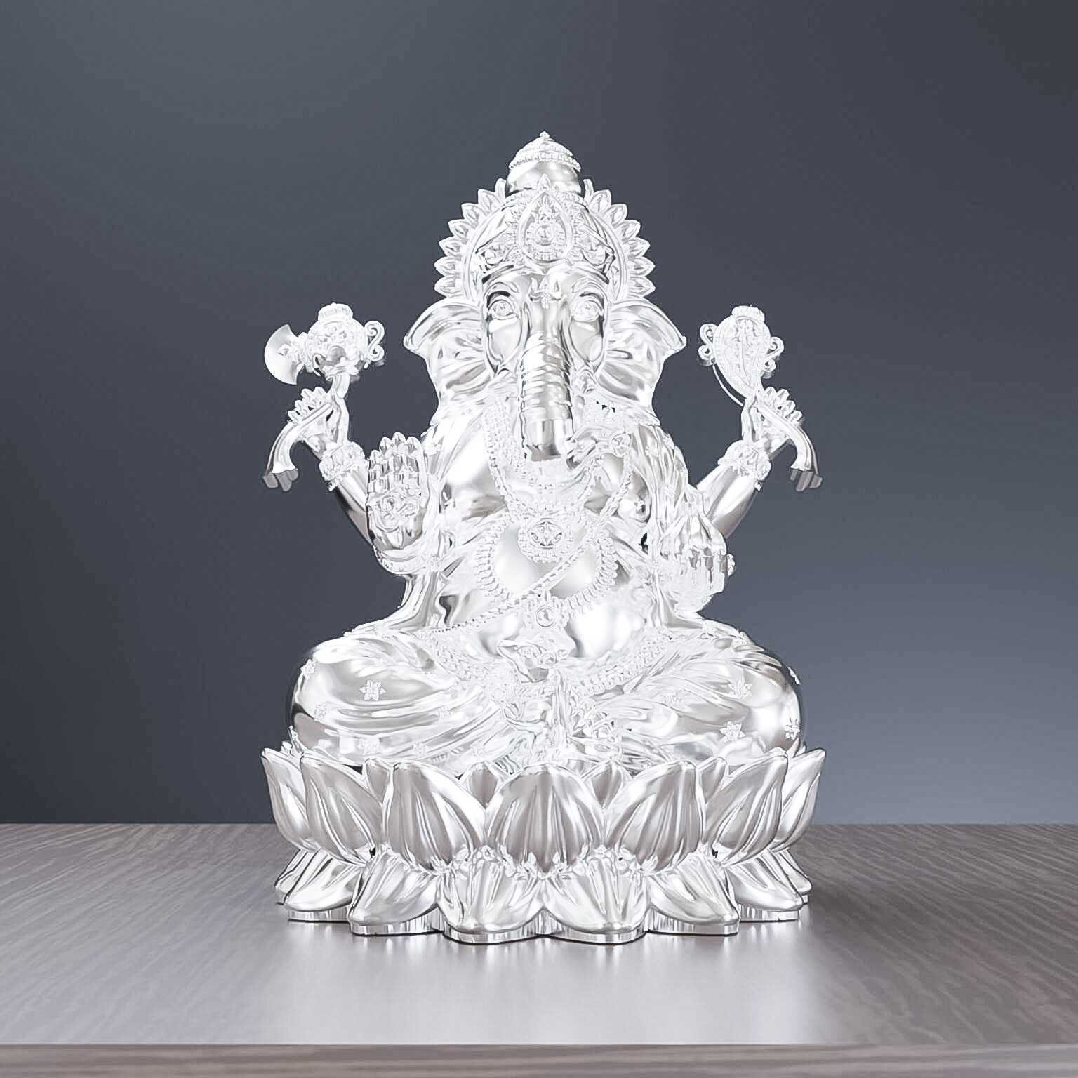 Hand-finished silver Ganesha idol by Seventh Element